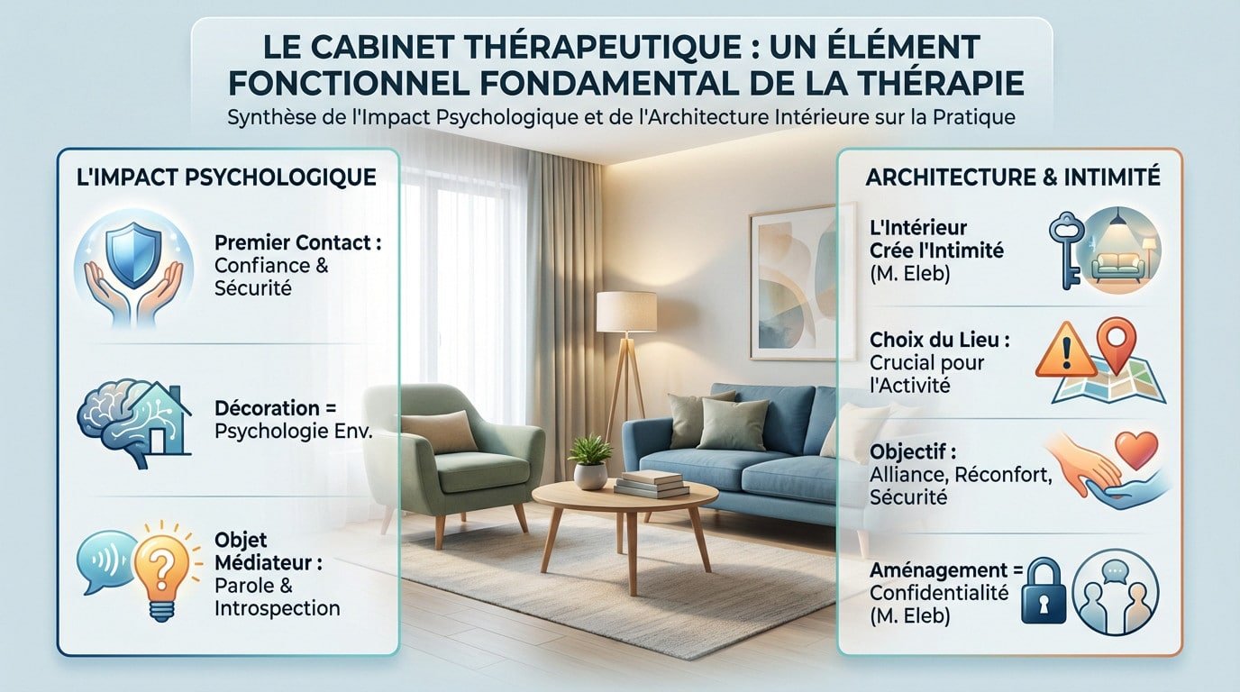 Cabinet thérapeutique accueillant favorisant l'alliance thérapeutique avec un aménagement apaisant