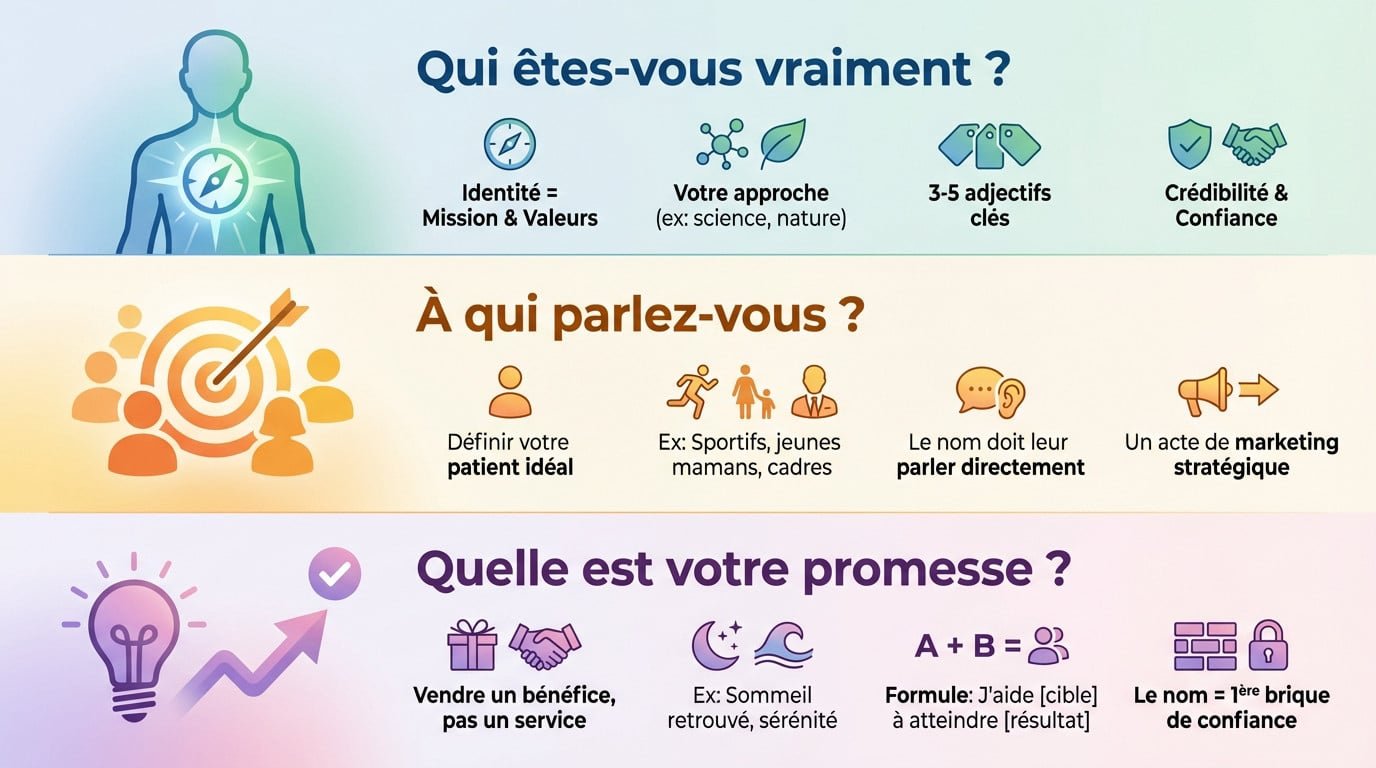 Thérapeute notant ses valeurs et sa mission pour définir son identité de marque