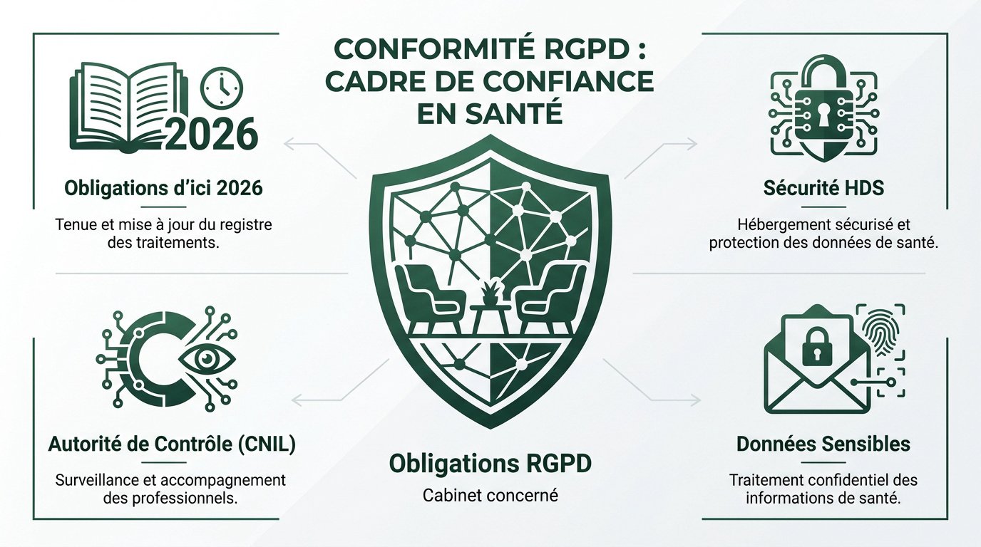 Thérapeute assurant la conformité RGPD de son cabinet libéral