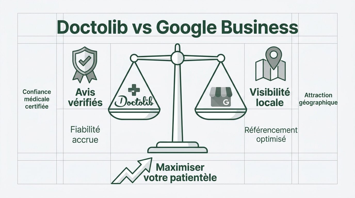 Comparatif des avis patients entre Doctolib et Google Business Profile pour cabinet médical