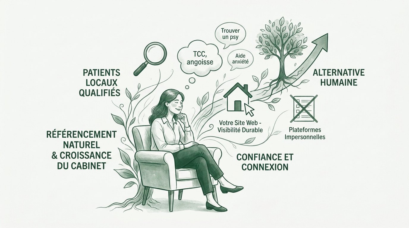 Illustration de la croissance d'un cabinet de psychologue grâce au référencement naturel