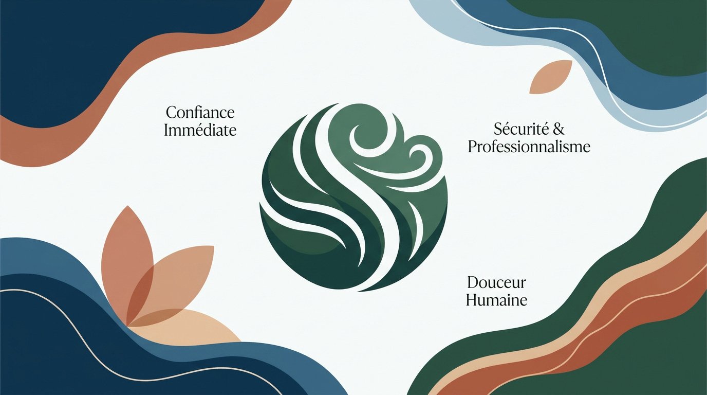 Logo de sophrologue aux formes organiques et couleurs apaisantes évoquant la sérénité
