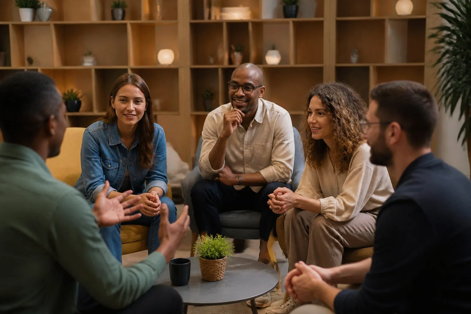 Un groupe de personnes en discussion lors d'un groupe de Gestalt